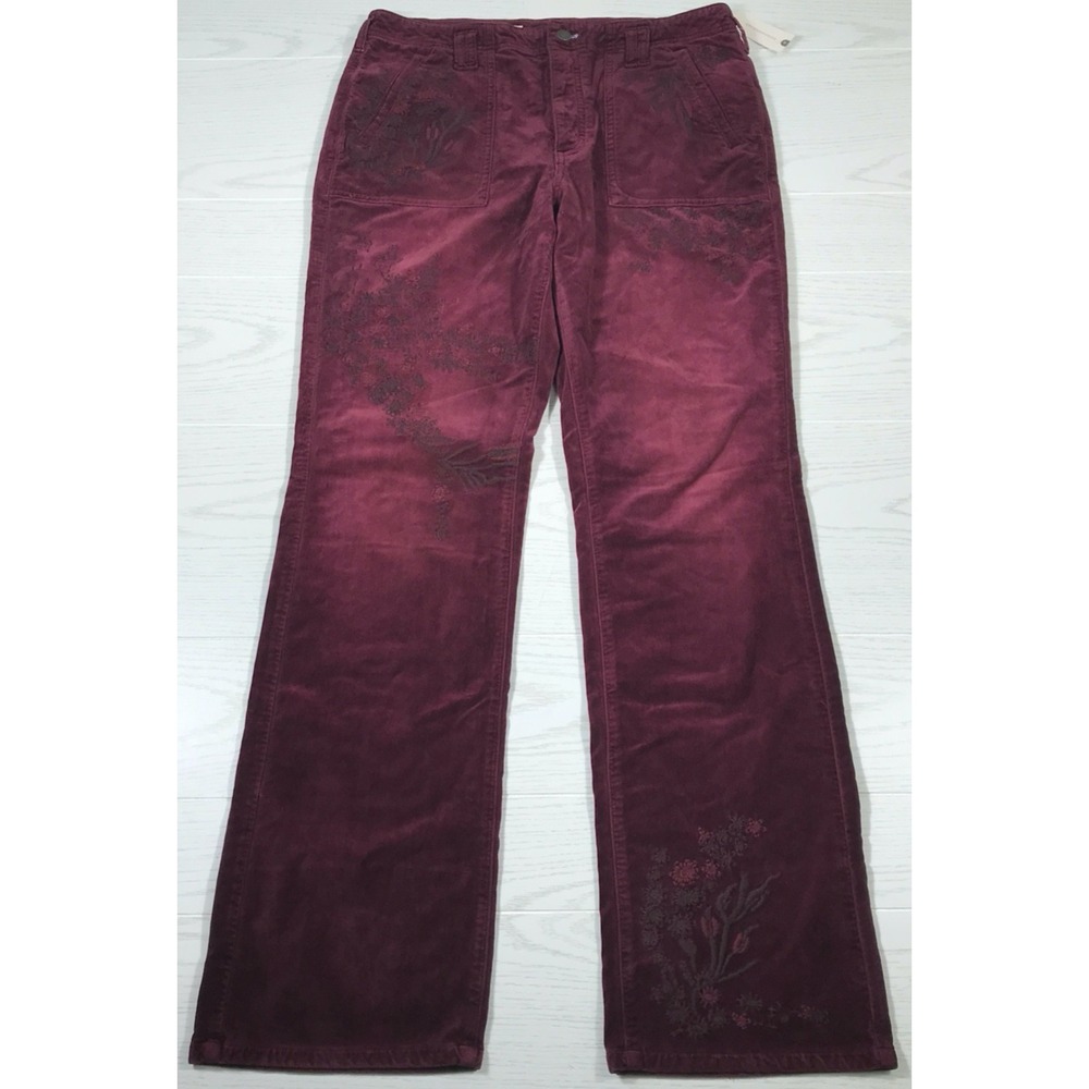 New Anthropologie Pilcro Velour Flare Jeans Women 32 Tall Red Floral Button Fly